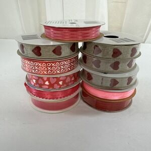 Variety Lot Valentines Day Crafting Ribbon Pink Red Hearts Lot Of 11
